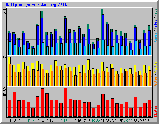 Daily usage for January 2013